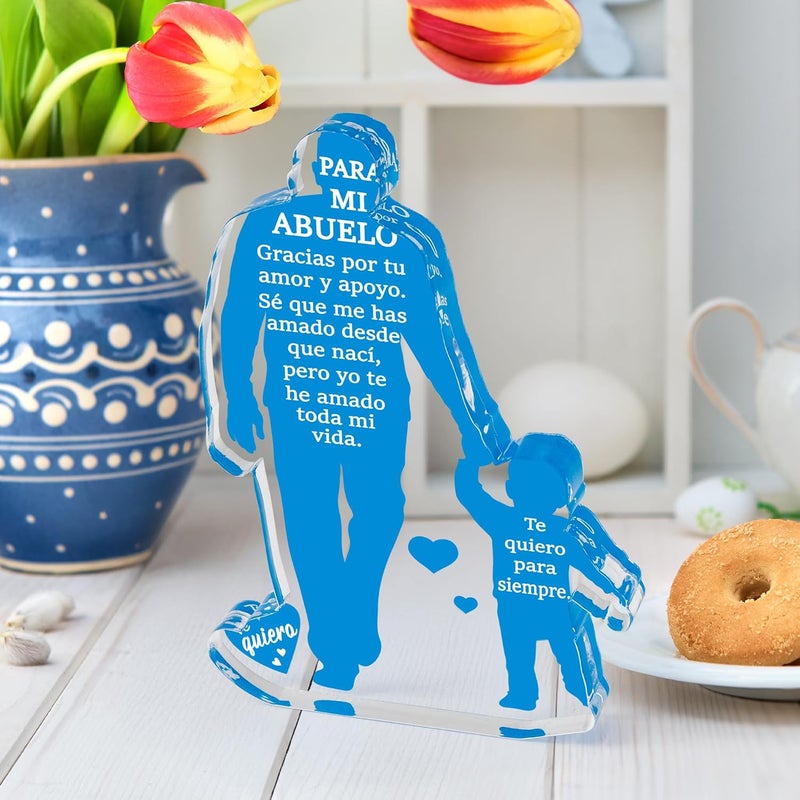 Yopyame Gift for Grandpa from Grandson - Spanish Grandfather Holding Hand with Grandson Acrylic Plaque Sign Best Grandpa Ever Gifts Regalos para Abuelo Father’s Day Christmas Keepsake Paperweight - Image 4